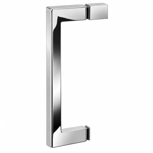Single-Sided Square Sliding Door Handle in polished chrome, shown with its square end blocks