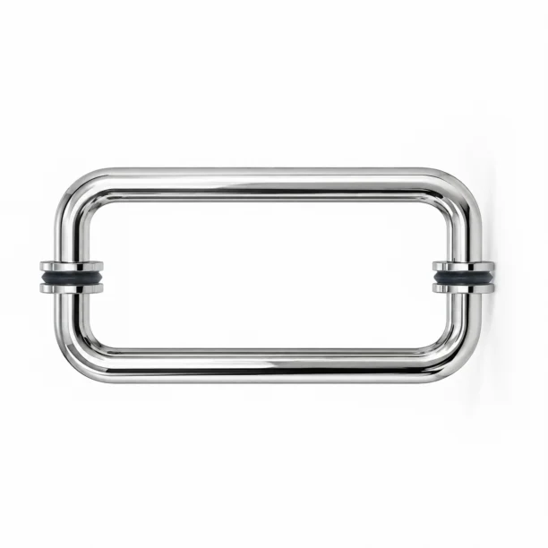 Tubular Back-to-Back Pull Handle in polished chrome, shown with its gasket rings