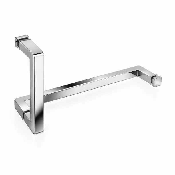 Square Towel Bar & Pull Handle in polished chrome, shown at an angle with its square end plates